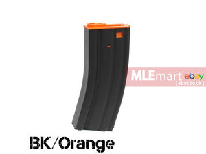 MLEmart.com - S&T M4 Metal Hi-Cap AEG Magazine (300 Rds) Black & Orange Top