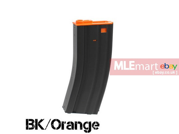 MLEmart.com - S&T M4 Metal Hi-Cap AEG Magazine (300 Rds) Black & Orange Top