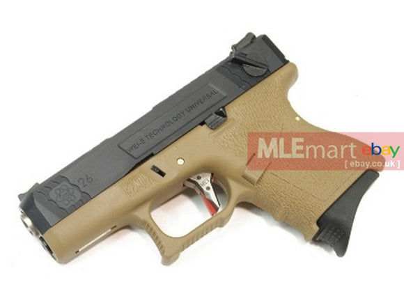 WE G26 GBB Pistol (Black Slide,Tan Frame,Silver Barrel) - MLEmart.com