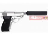 WE Short Outer Barrel P38 GBB Pistol with Metal Silencer(Silver) - MLEmart.com