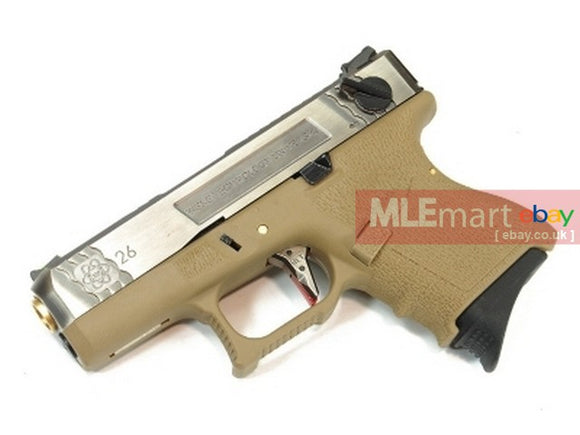 WE G26 GBB Pistol (Silver Slide,Tan Frame,Gold Barrel) - MLEmart.com