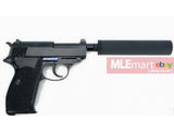 WE Short Outer Barrel P38 GBB Pistol with Metal Silencer (Black) - MLEmart.com