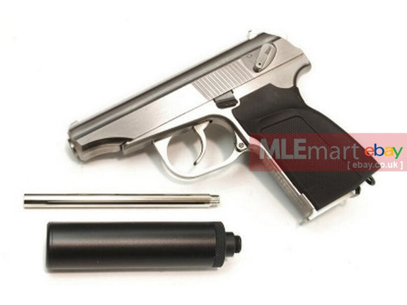 WE Metal MAKAROV GBB Pistol with Silencer (Silver , No marking) - MLEmart.com