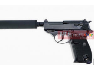 WE Short Outer Barrel P38 GBB Pistol with Metal Silencer (Black) - MLEmart.com