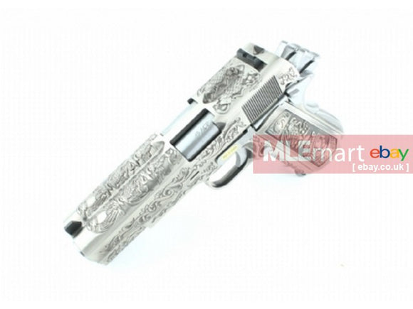 WE Double Barrel M1911A1 Classic Floral Pattern GBB Pistol (SV) - MLEmart.com