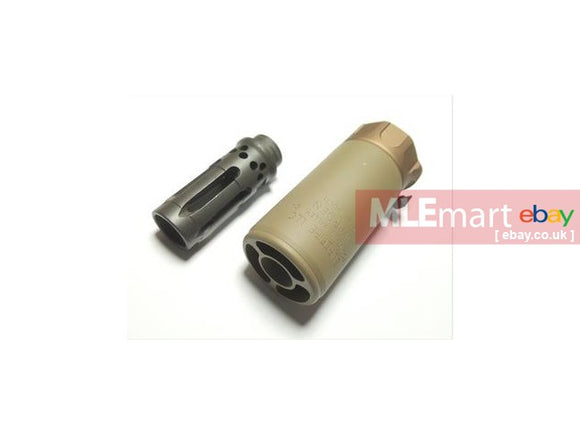 Airsoft Artisan SF Style Silencer w/ W COMP Steel Flash Hider 14mm CCW - DE - MLEmart.com