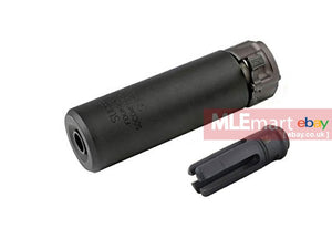 Airsoft Artisan SF Style 556-Mini Silencer w/ 4-Prong Steel Flash Hider 14mm CCW (5-inch / Black) - MLEmart.com