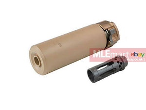 Airsoft Artisan SF Style 556-Mini Silencer w/ W COMP Steel Flash Hider 14mm CCW (5-inch / DE) - MLEmart.com