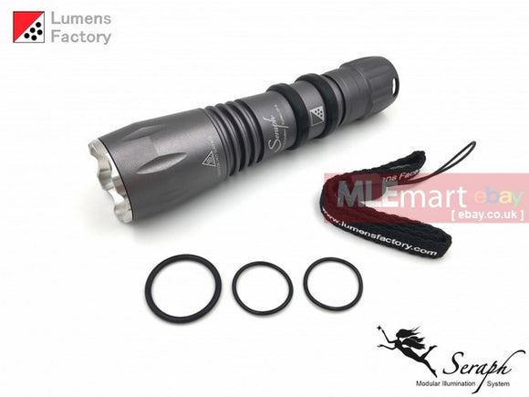 MLEmart.com - Lumens Factory Seraph SP-6, 2 Cell Flashlight (Body Only) - Charcoal Grey, Crenelated Bezel