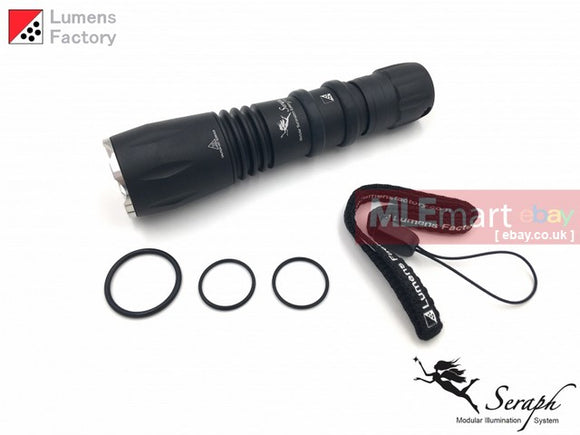 MLEmart.com - Lumens Factory Seraph SP-6, 2 Cell Flashlight (Body Only) - HA3 Flat/Matt Black, Crenelated Bezel