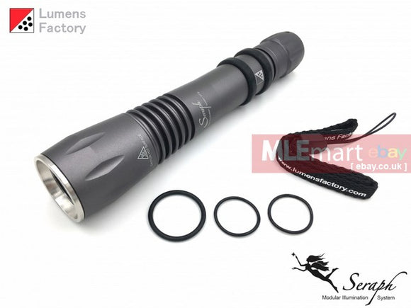 MLEmart.com - Lumens Factory Seraph SP-9, 3 Cell Flashlight (Body Only) - Charcoal Grey, Flat Bezel