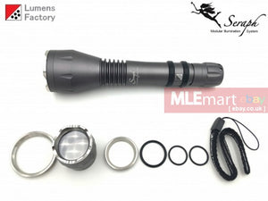 MLEmart.com - Lumens Factory Seraph SP-9 Turbo, 3 Cell Turbohead Flashlight, Charcoal Grey. Cree XHP50.2 (2000 Lumens) - Stainless Steel Bezel Version