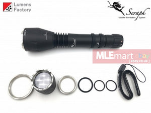 MLEmart.com - Lumens Factory Seraph SP-9 Turbo, 3 Cell Turbohead Flashlight, HA3 Flat Black. Cree XHP50.2 (2000 Lumens) - Stainless Steel Bezel Version