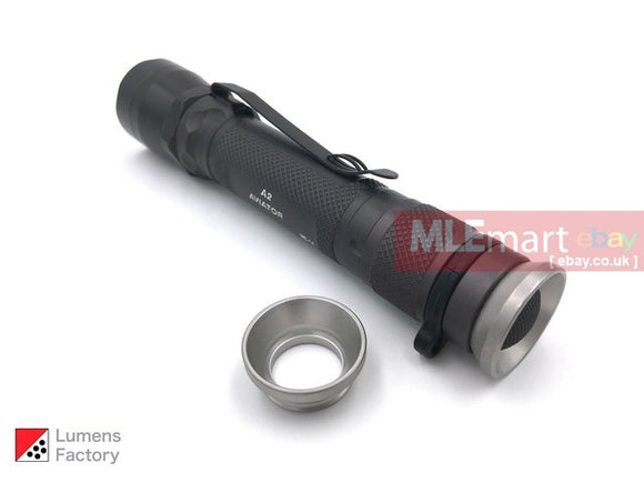 MLEmart.com - Lumens Factory Tail Standing Shroud for Z62 Tailcaps (A2, A2 LED, L1, L2, LX2, AZ2, AZ2-S, K2, Kroma, V2) - Sandblasted Stainless Steel