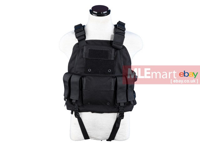 VT096B Black Adjustable Tactical Vest w Holster, Internal Pockets &  Bladder Pack