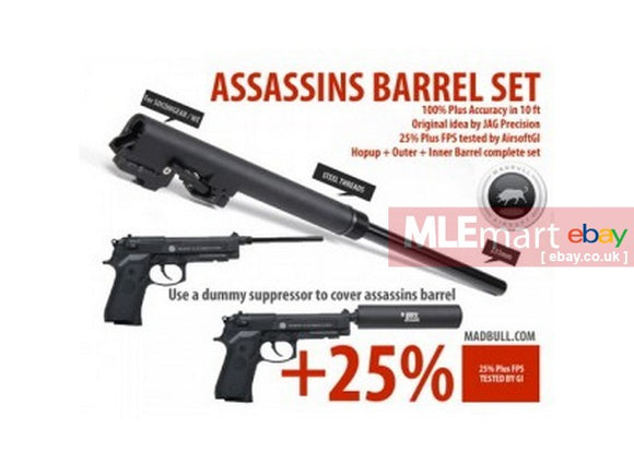 MLEmart.com - Madbull 235mm Precision Barrel Threaded Set for SOCOM Gear / WE M9 / M9A1